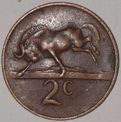 1967 ENG - 2 CENT COIN (TWO CENT COIN) - RSA - BRONZE - KM#66.2 - WILDEBEEST